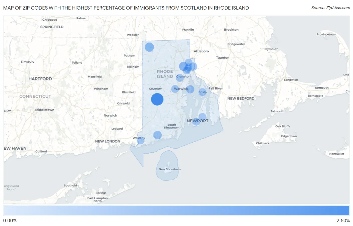 Zip Codes with the Highest Percentage of Immigrants from Scotland in Rhode Island Map