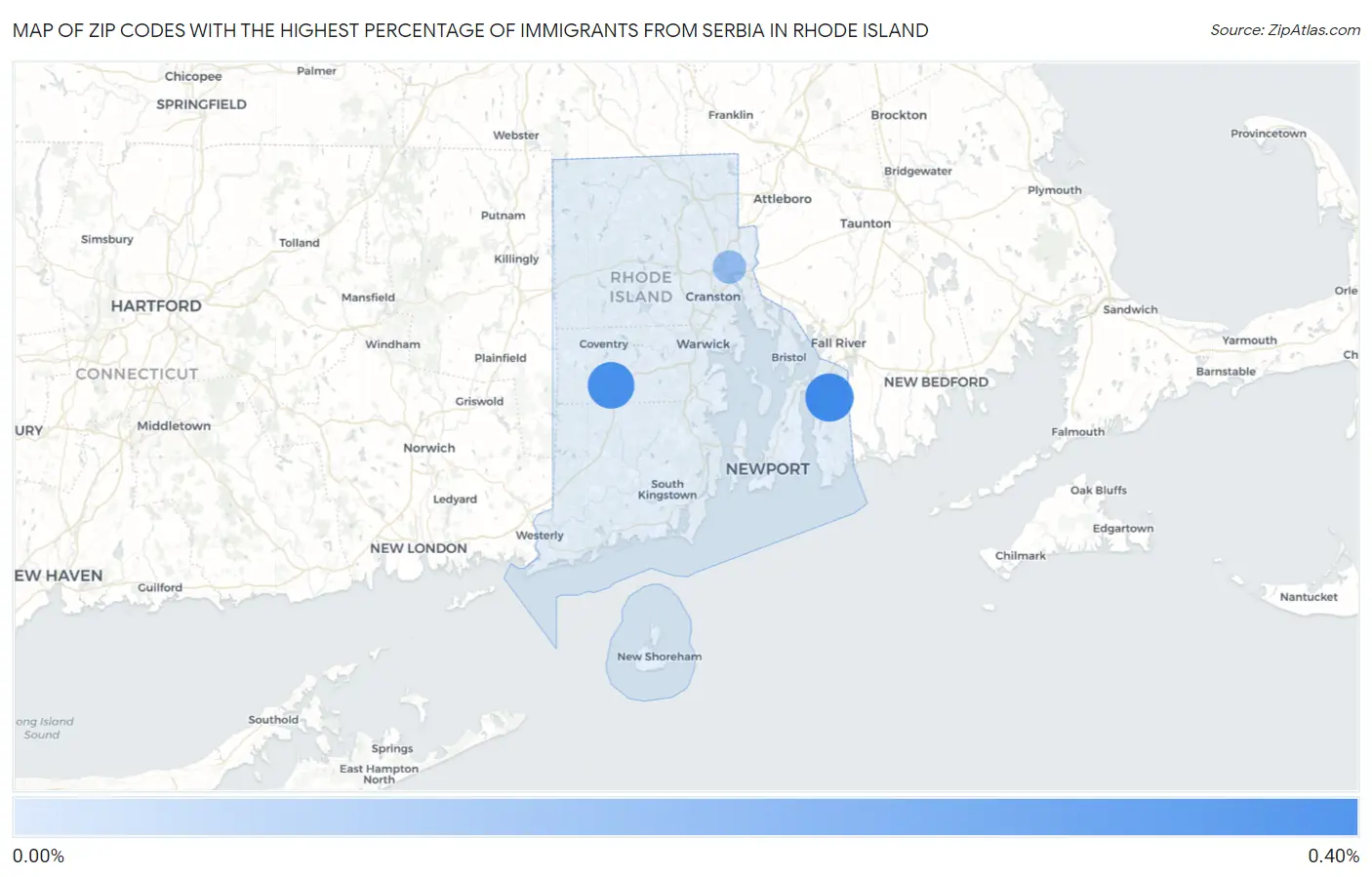 Zip Codes with the Highest Percentage of Immigrants from Serbia in Rhode Island Map