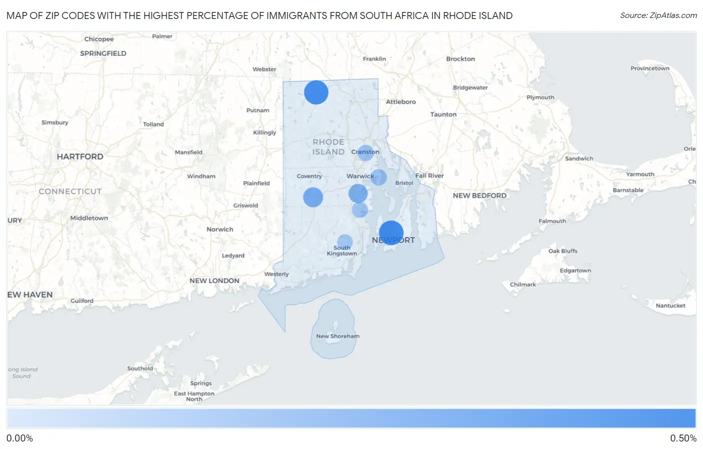Zip Codes with the Highest Percentage of Immigrants from South Africa in Rhode Island Map