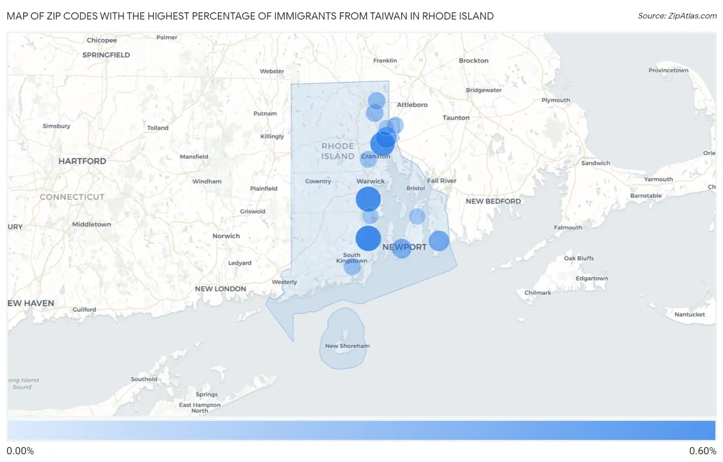 Zip Codes with the Highest Percentage of Immigrants from Taiwan in Rhode Island Map