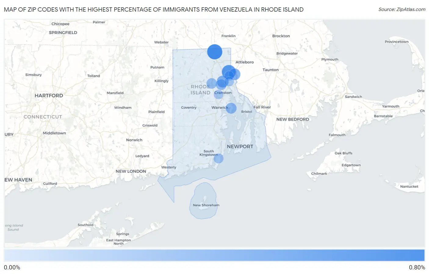 Zip Codes with the Highest Percentage of Immigrants from Venezuela in Rhode Island Map