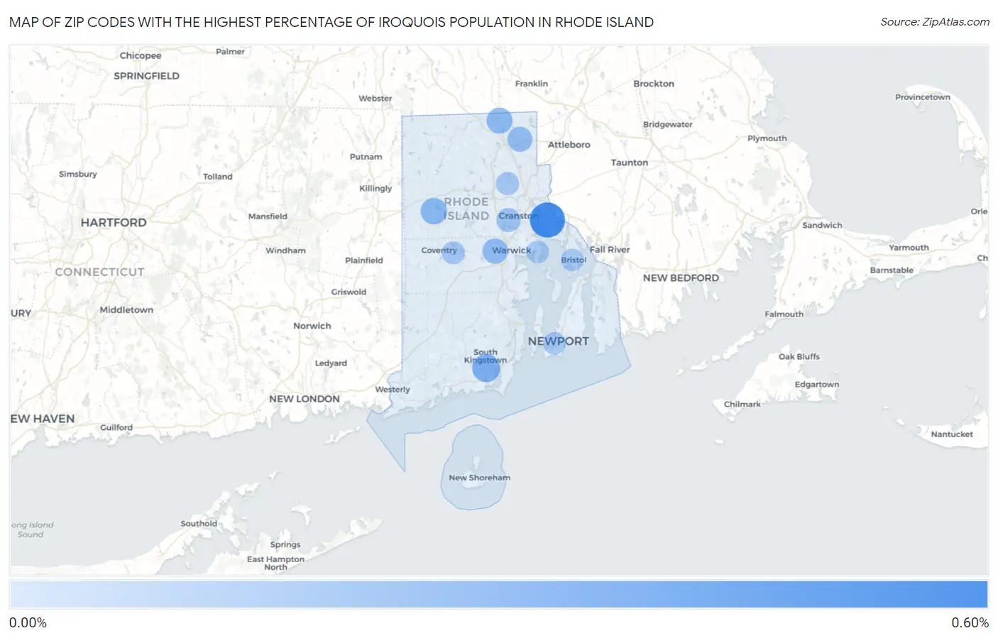 Zip Codes with the Highest Percentage of Iroquois Population in Rhode Island Map