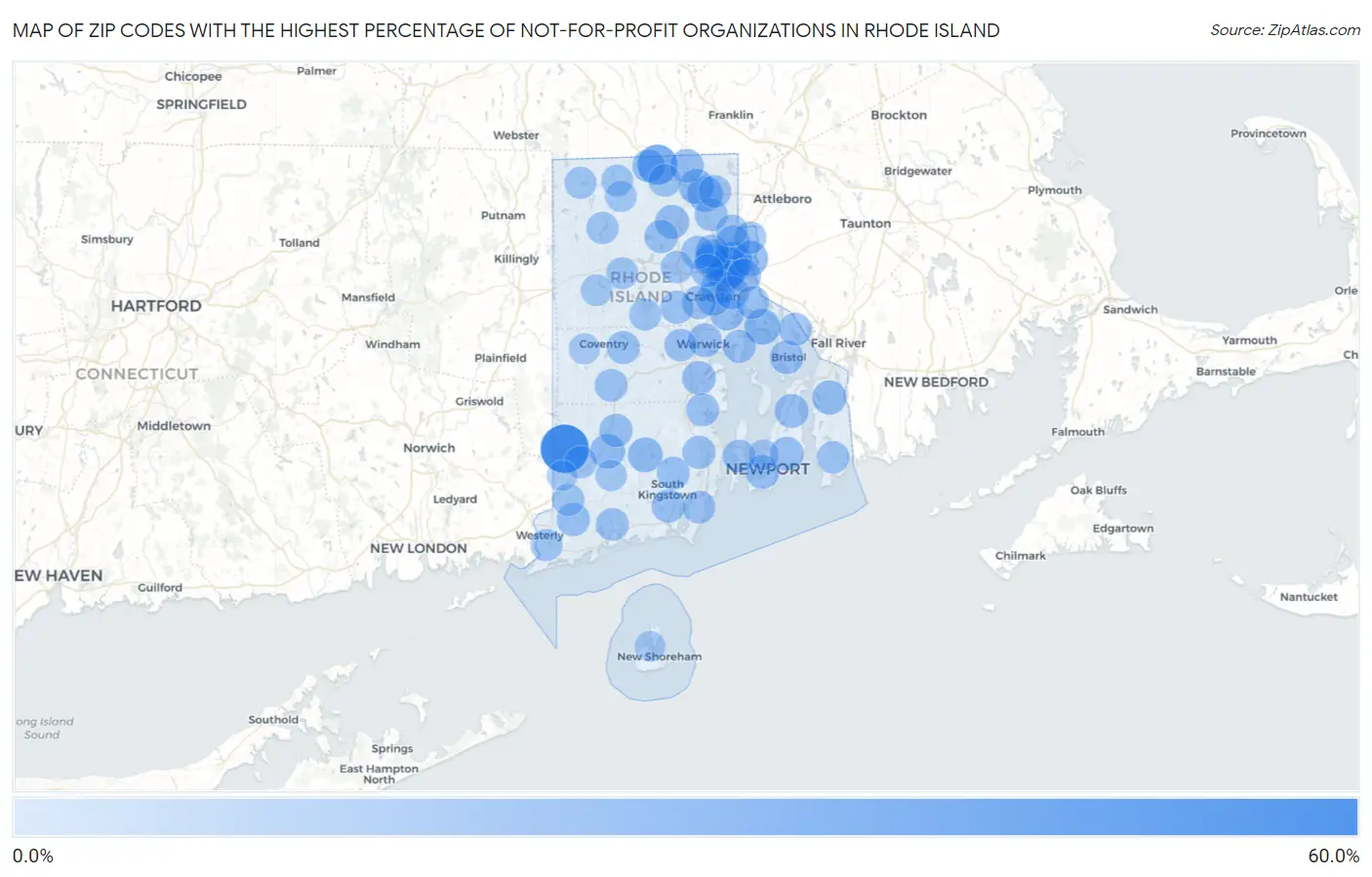 Zip Codes with the Highest Percentage of Not-for-profit Organizations in Rhode Island Map