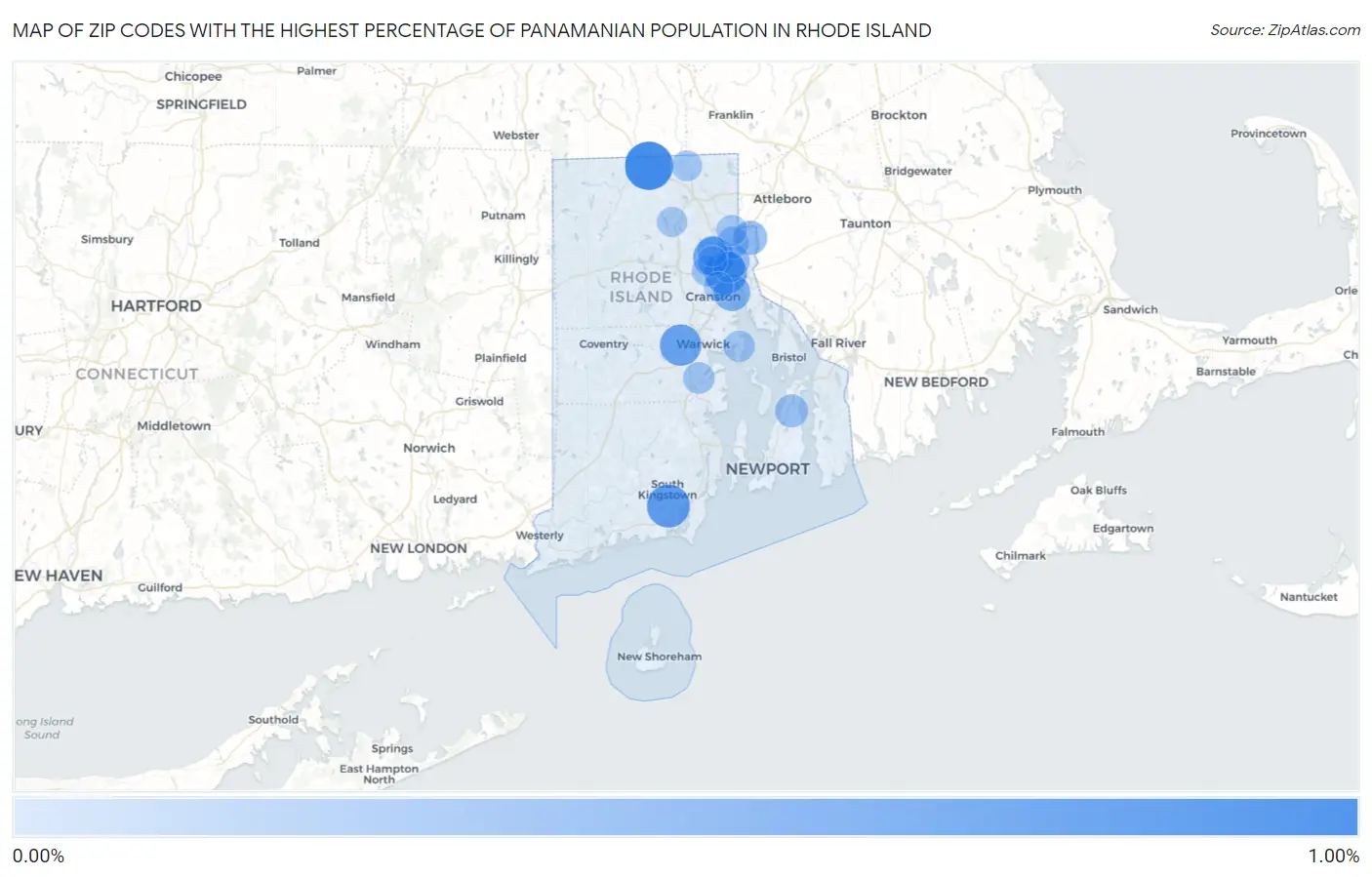 Zip Codes with the Highest Percentage of Panamanian Population in Rhode Island Map