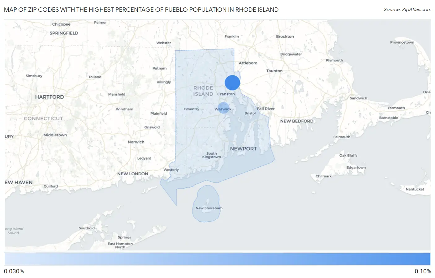 Zip Codes with the Highest Percentage of Pueblo Population in Rhode Island Map