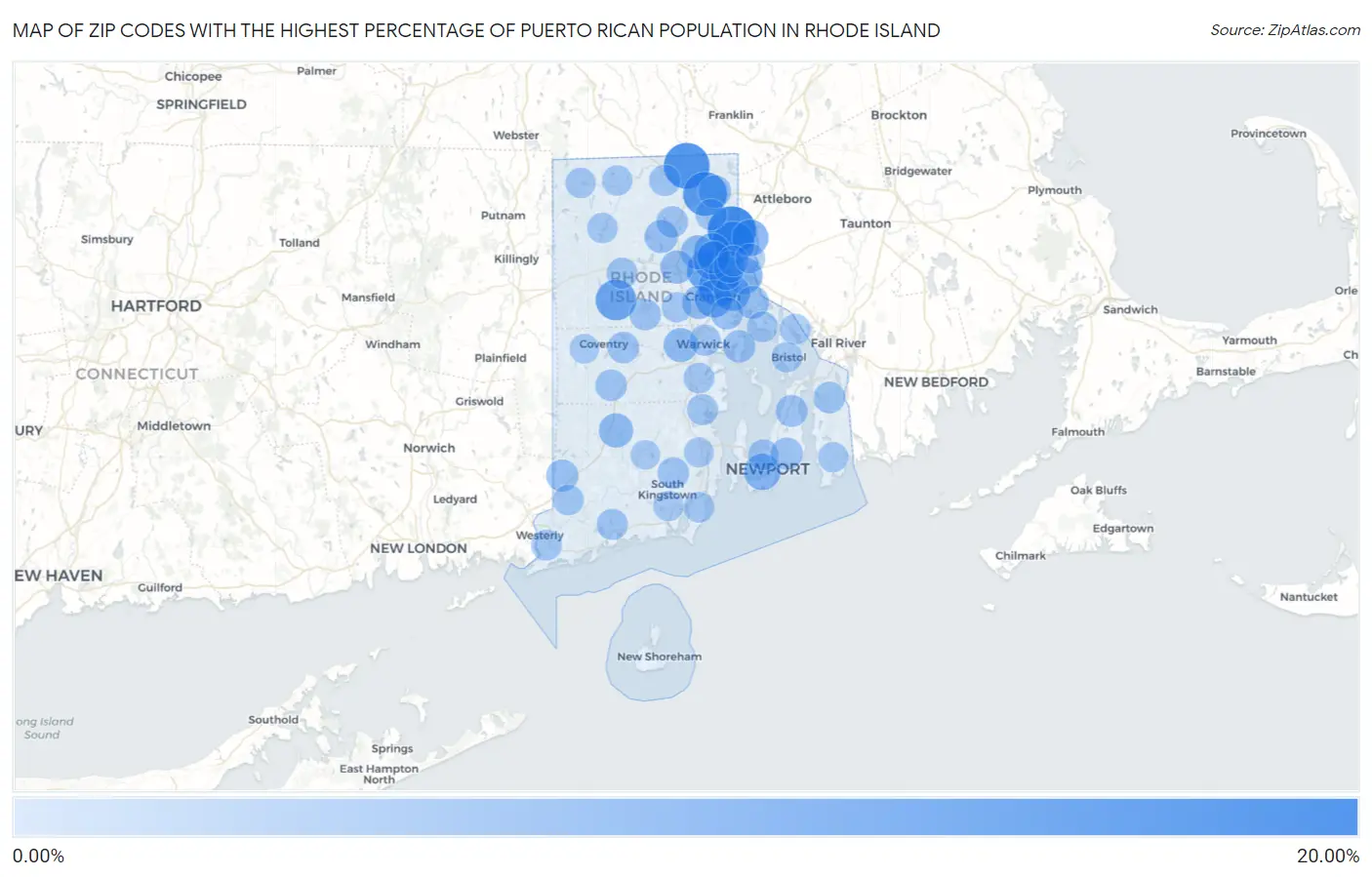 Zip Codes with the Highest Percentage of Puerto Rican Population in Rhode Island Map