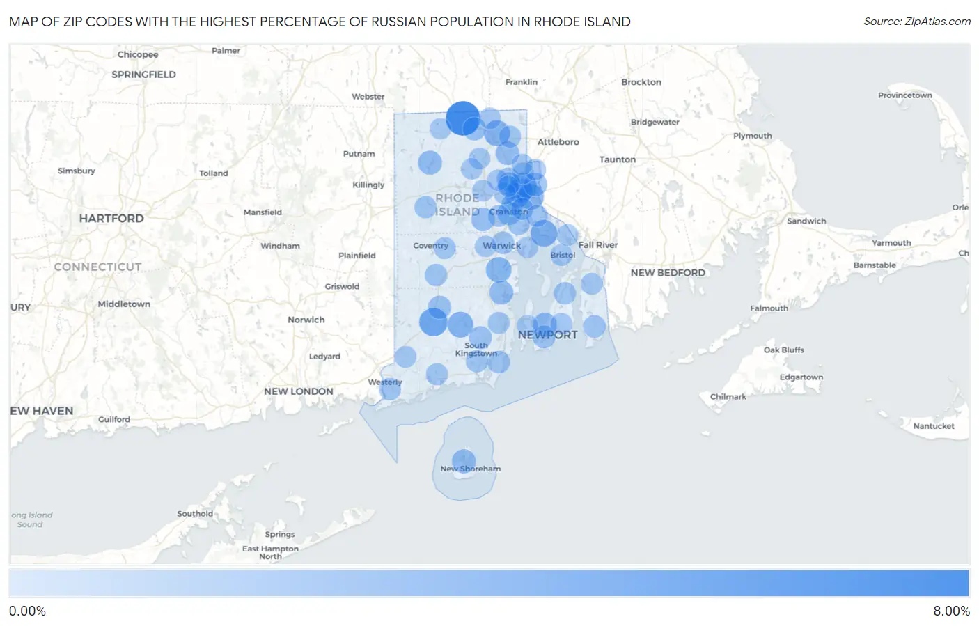 Zip Codes with the Highest Percentage of Russian Population in Rhode Island Map