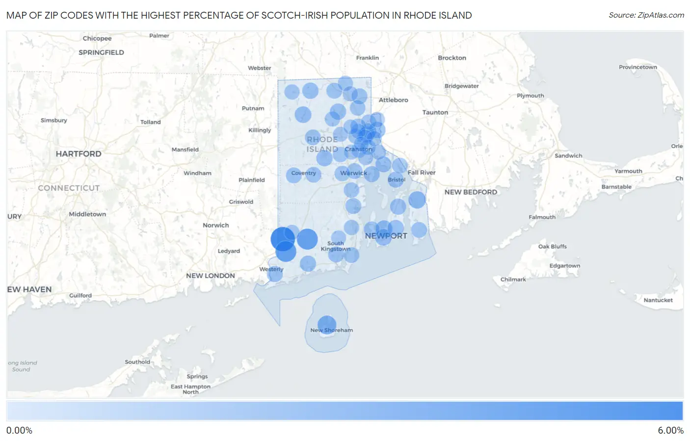 Zip Codes with the Highest Percentage of Scotch-Irish Population in Rhode Island Map