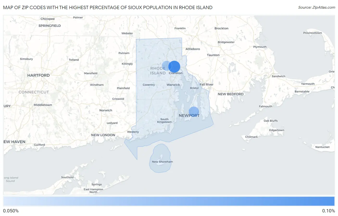 Zip Codes with the Highest Percentage of Sioux Population in Rhode Island Map