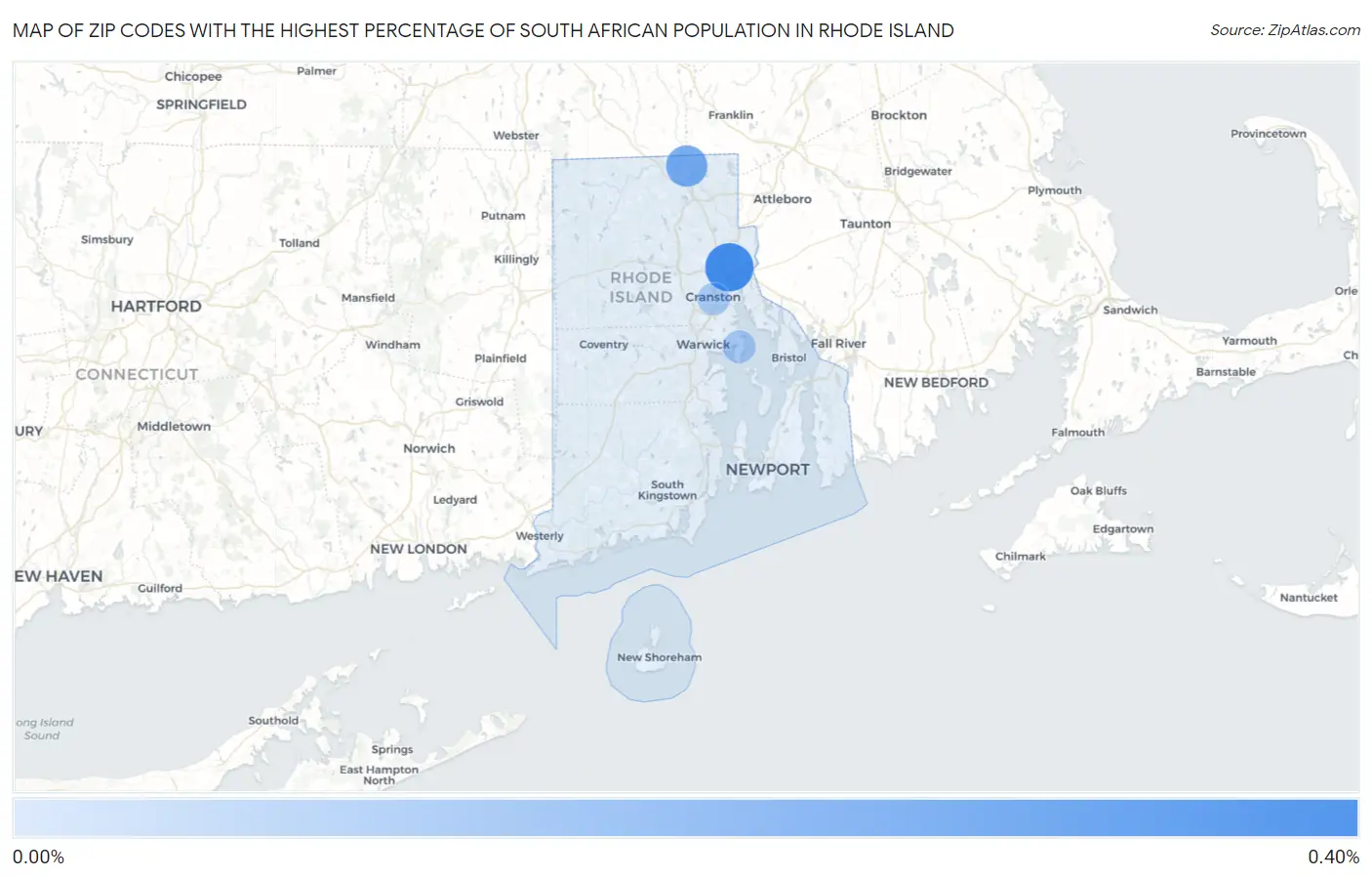 Zip Codes with the Highest Percentage of South African Population in Rhode Island Map