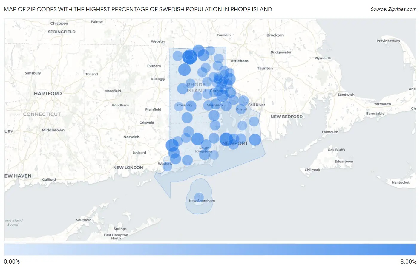 Zip Codes with the Highest Percentage of Swedish Population in Rhode Island Map