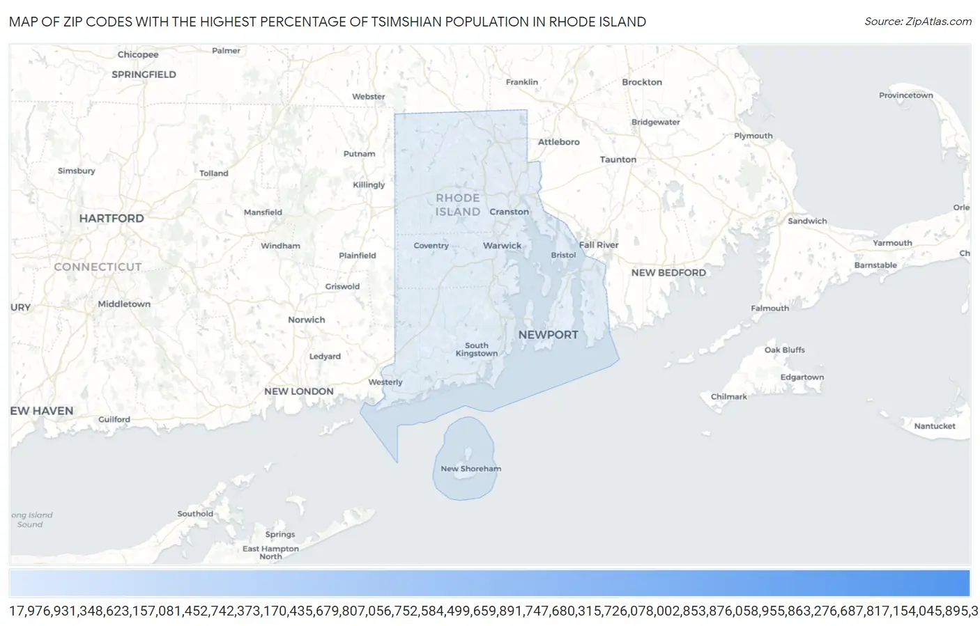 Zip Codes with the Highest Percentage of Tsimshian Population in Rhode Island Map