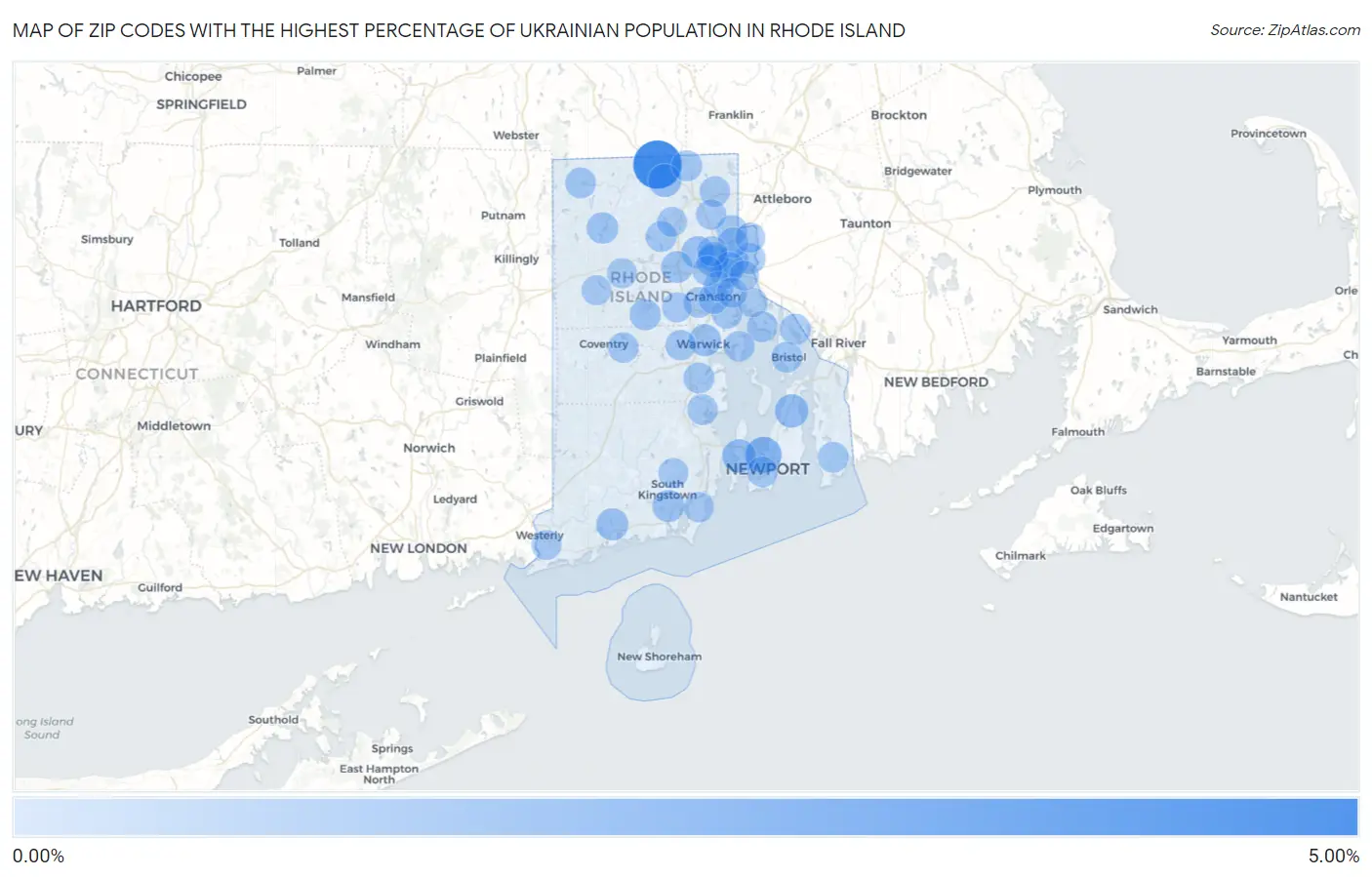 Zip Codes with the Highest Percentage of Ukrainian Population in Rhode Island Map