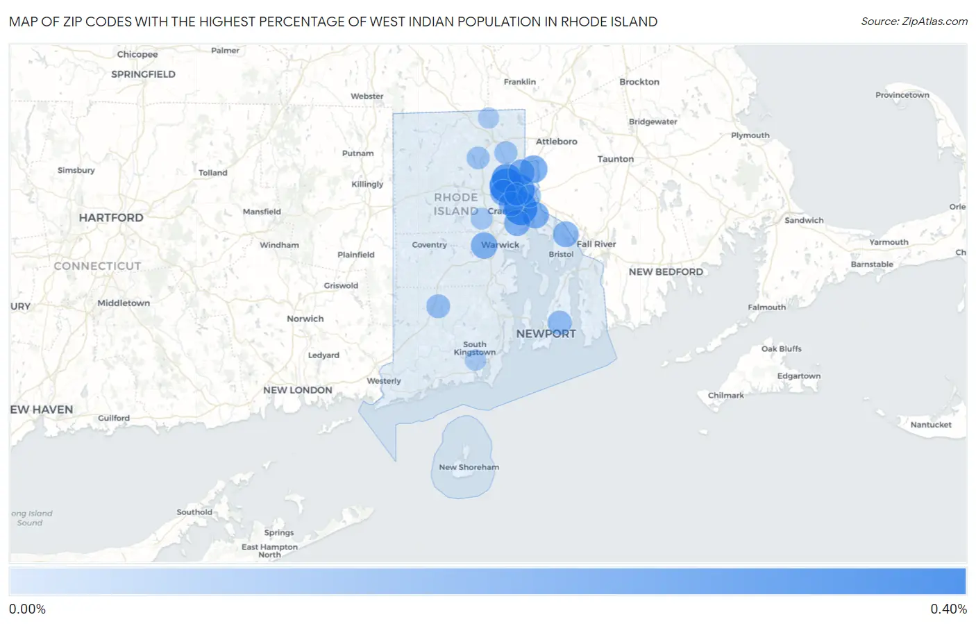 Zip Codes with the Highest Percentage of West Indian Population in Rhode Island Map