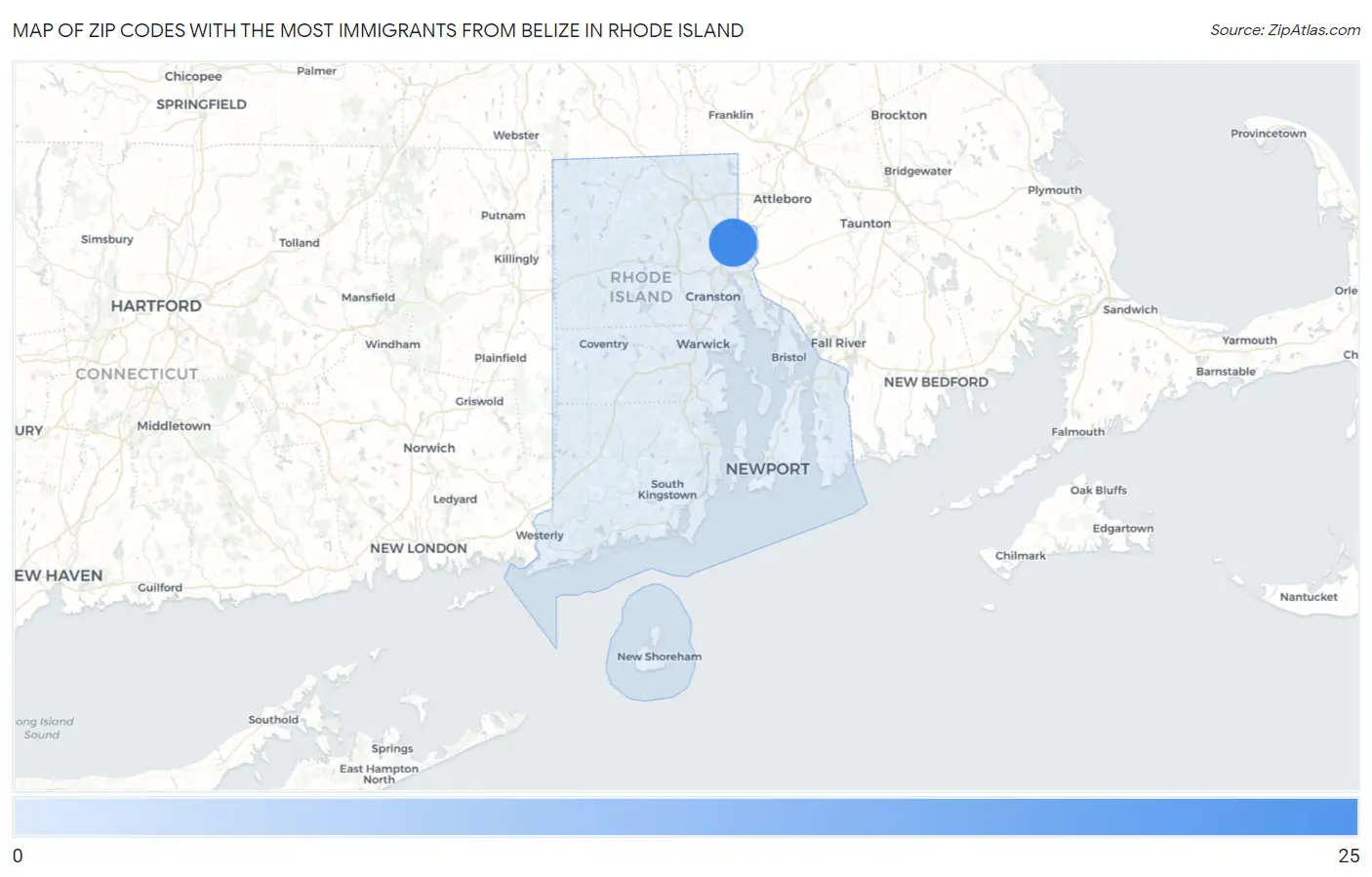 Zip Codes with the Most Immigrants from Belize in Rhode Island Map