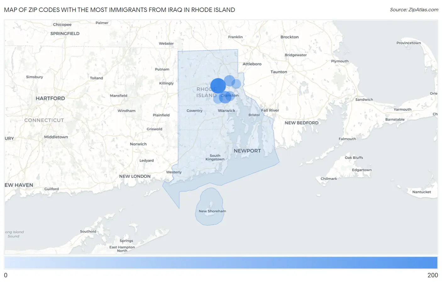 Zip Codes with the Most Immigrants from Iraq in Rhode Island Map