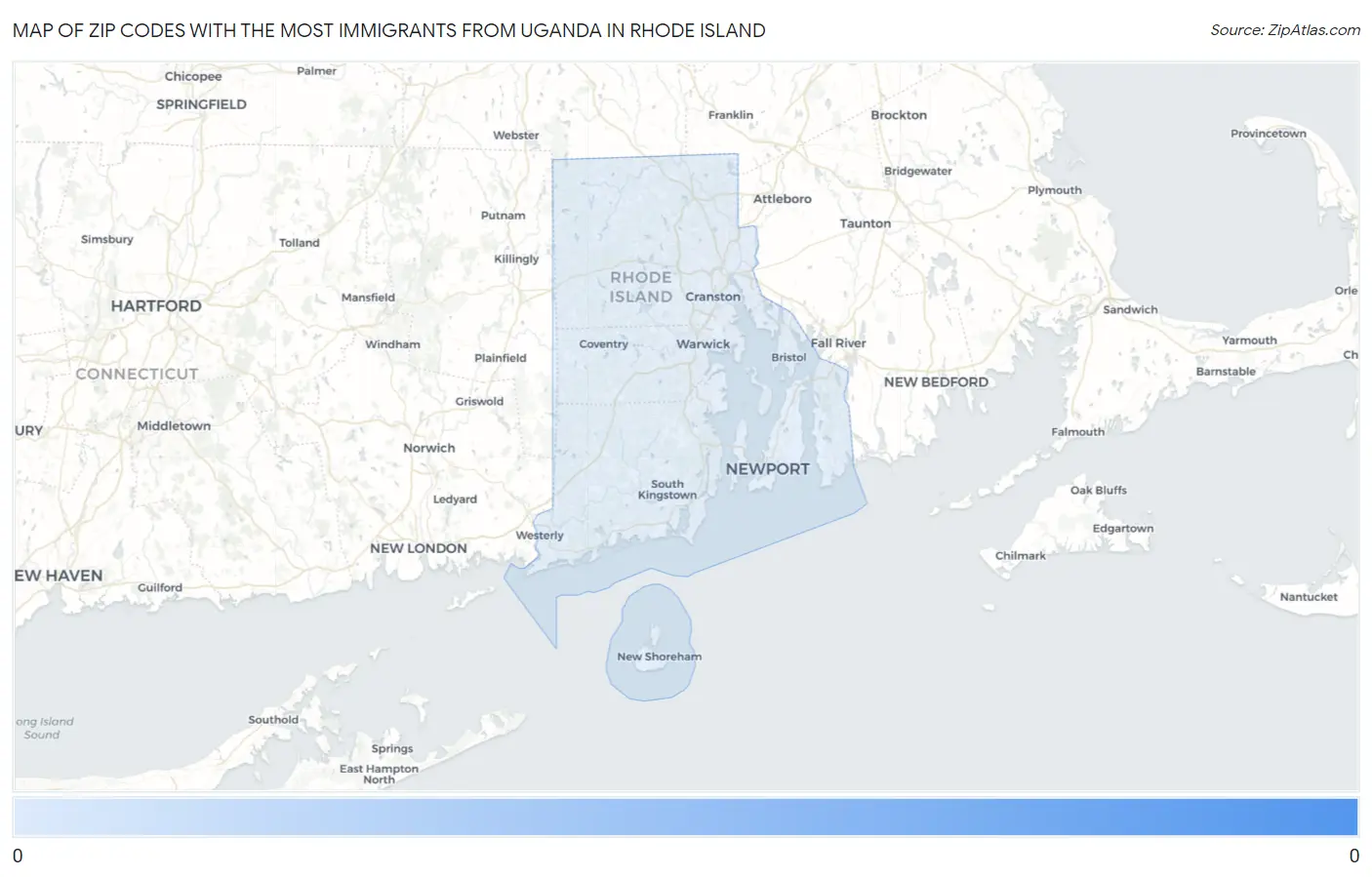 Zip Codes with the Most Immigrants from Uganda in Rhode Island Map