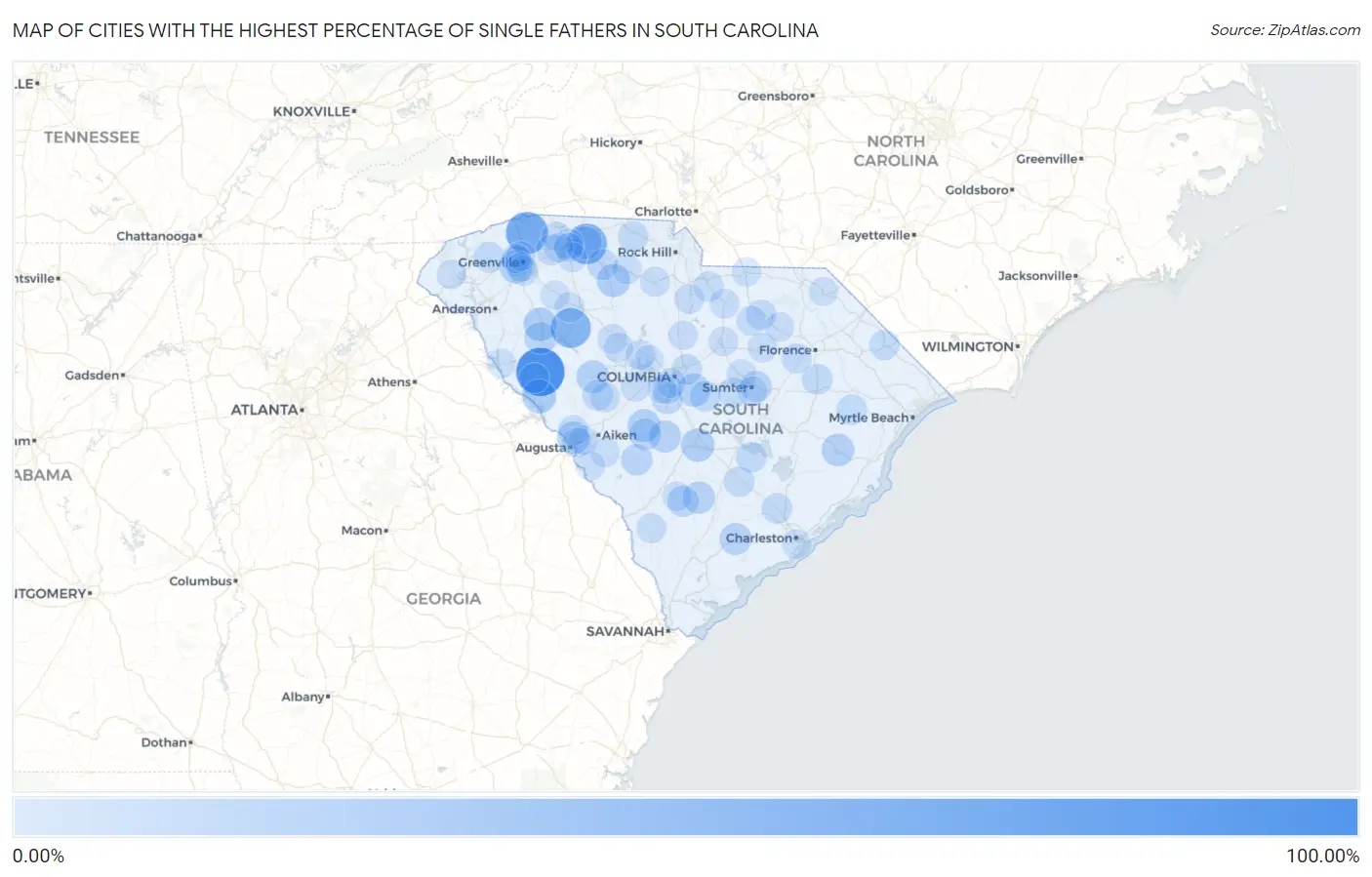 Cities with the Highest Percentage of Single Fathers in South Carolina Map