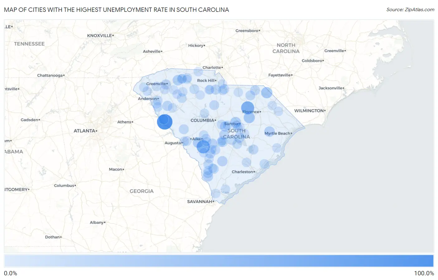 Cities with the Highest Unemployment Rate in South Carolina Map