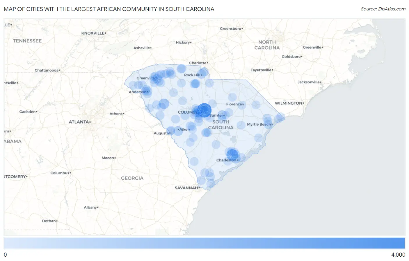 Cities with the Largest African Community in South Carolina Map
