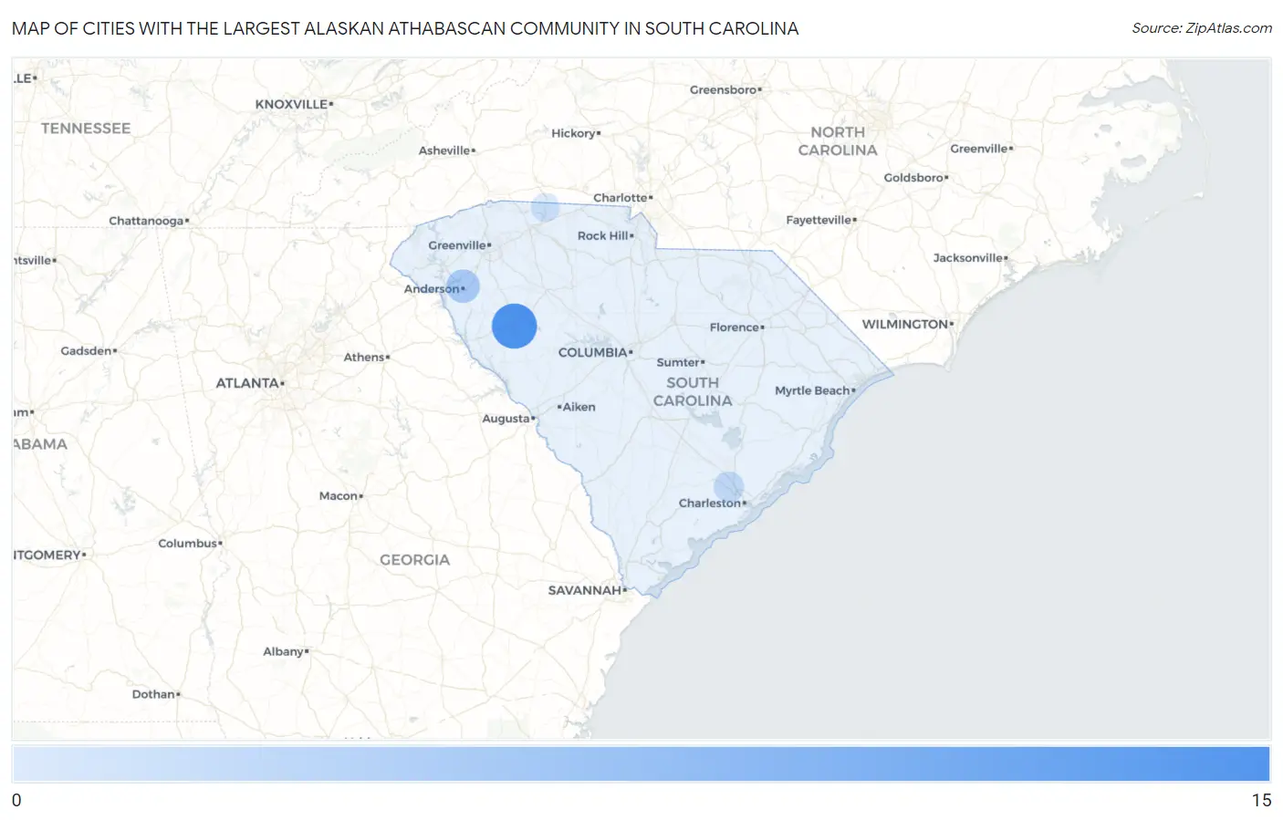Cities with the Largest Alaskan Athabascan Community in South Carolina Map