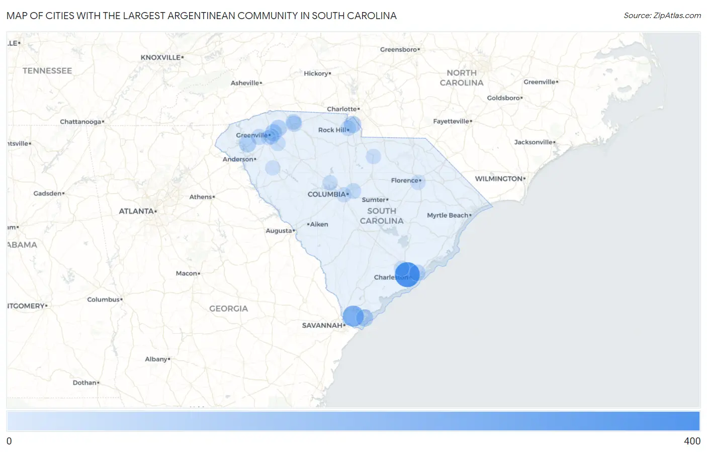 Cities with the Largest Argentinean Community in South Carolina Map