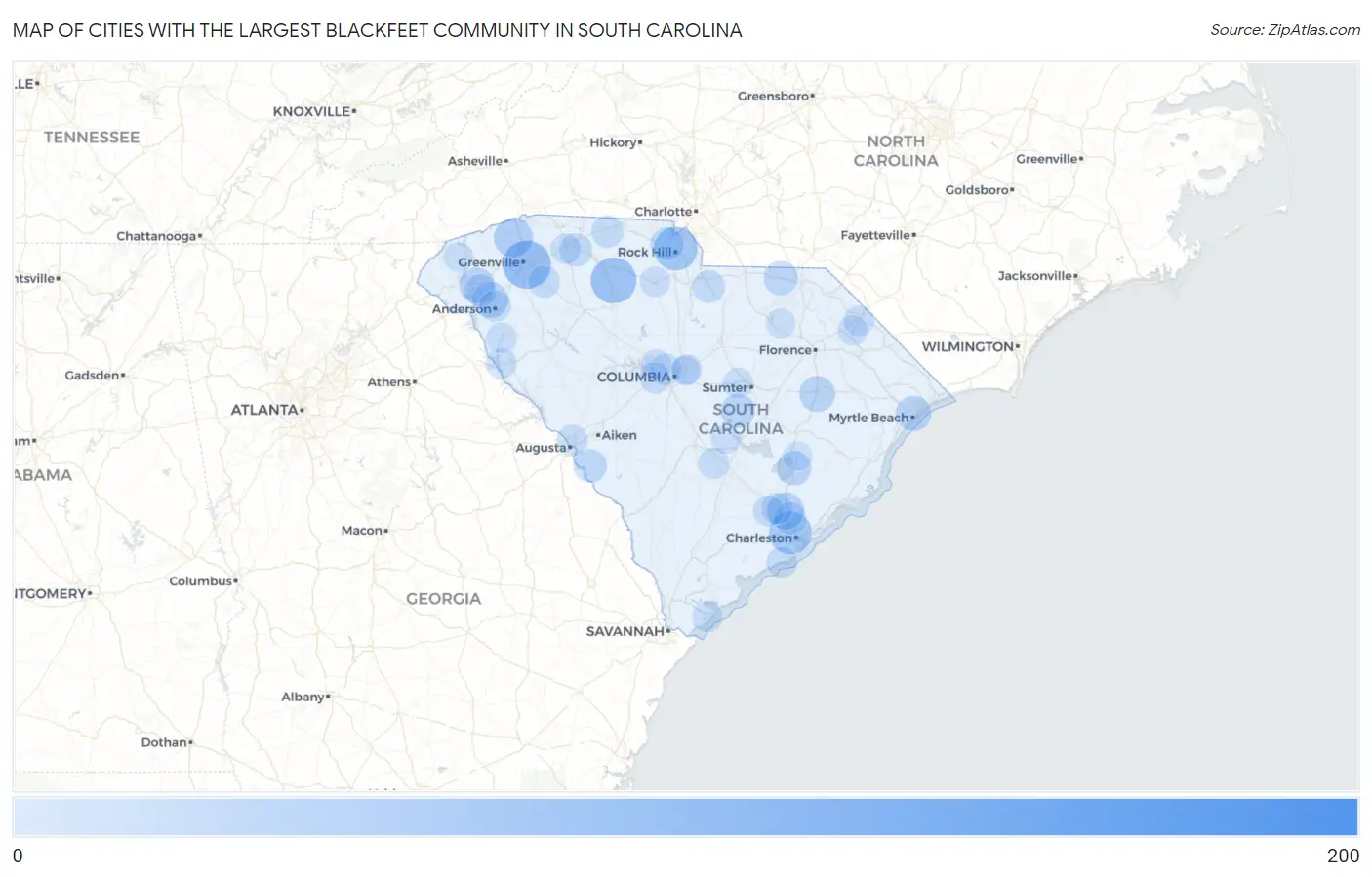 Cities with the Largest Blackfeet Community in South Carolina Map