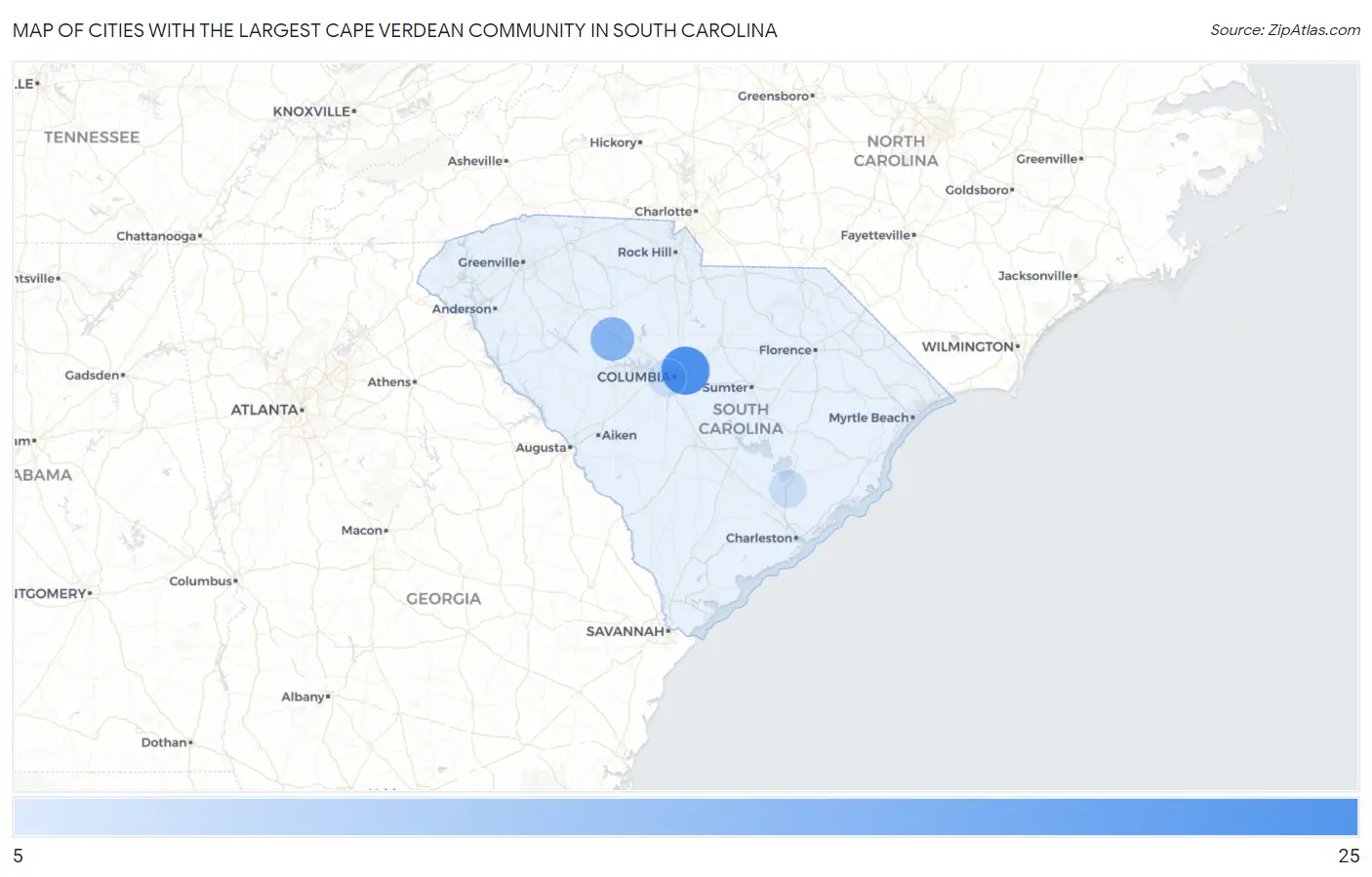 Cities with the Largest Cape Verdean Community in South Carolina Map