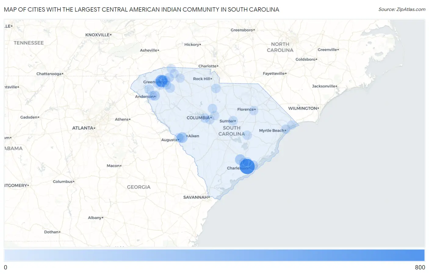 Cities with the Largest Central American Indian Community in South Carolina Map