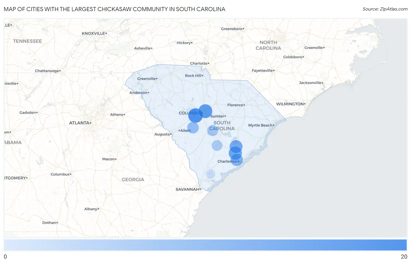 Cities with the Largest Chickasaw Community in South Carolina Map