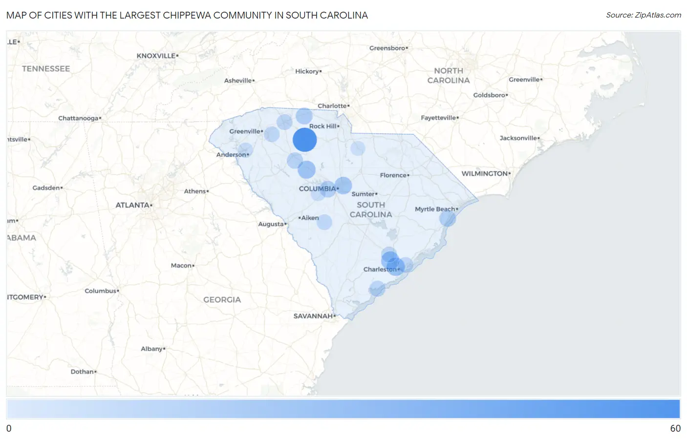 Cities with the Largest Chippewa Community in South Carolina Map