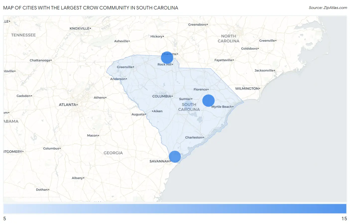 Cities with the Largest Crow Community in South Carolina Map