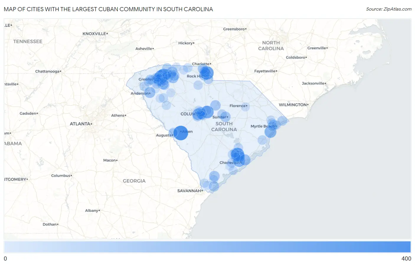 Cities with the Largest Cuban Community in South Carolina Map