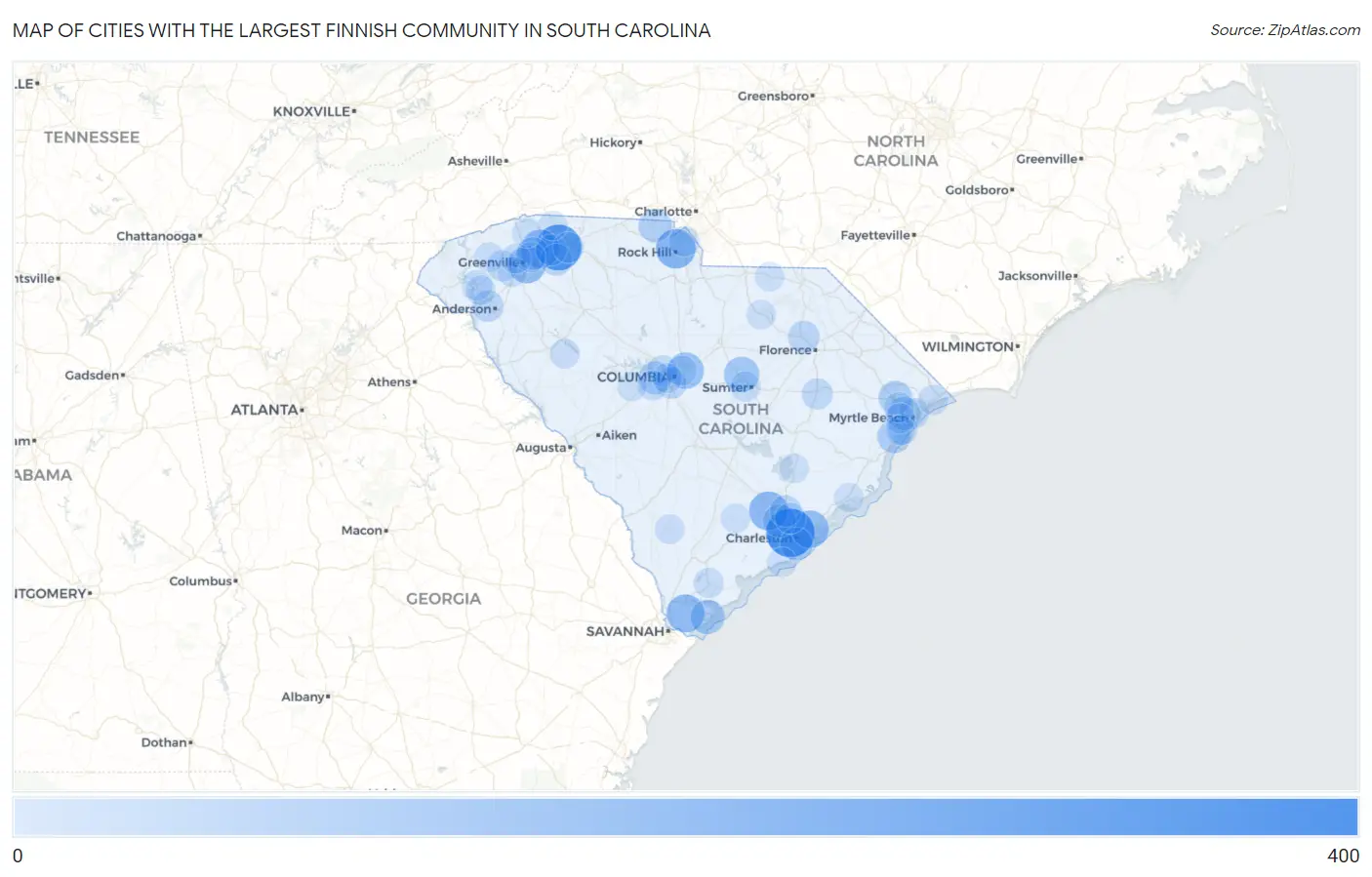 Cities with the Largest Finnish Community in South Carolina Map