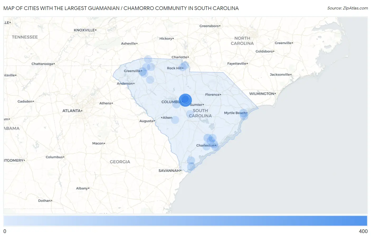 Cities with the Largest Guamanian / Chamorro Community in South Carolina Map