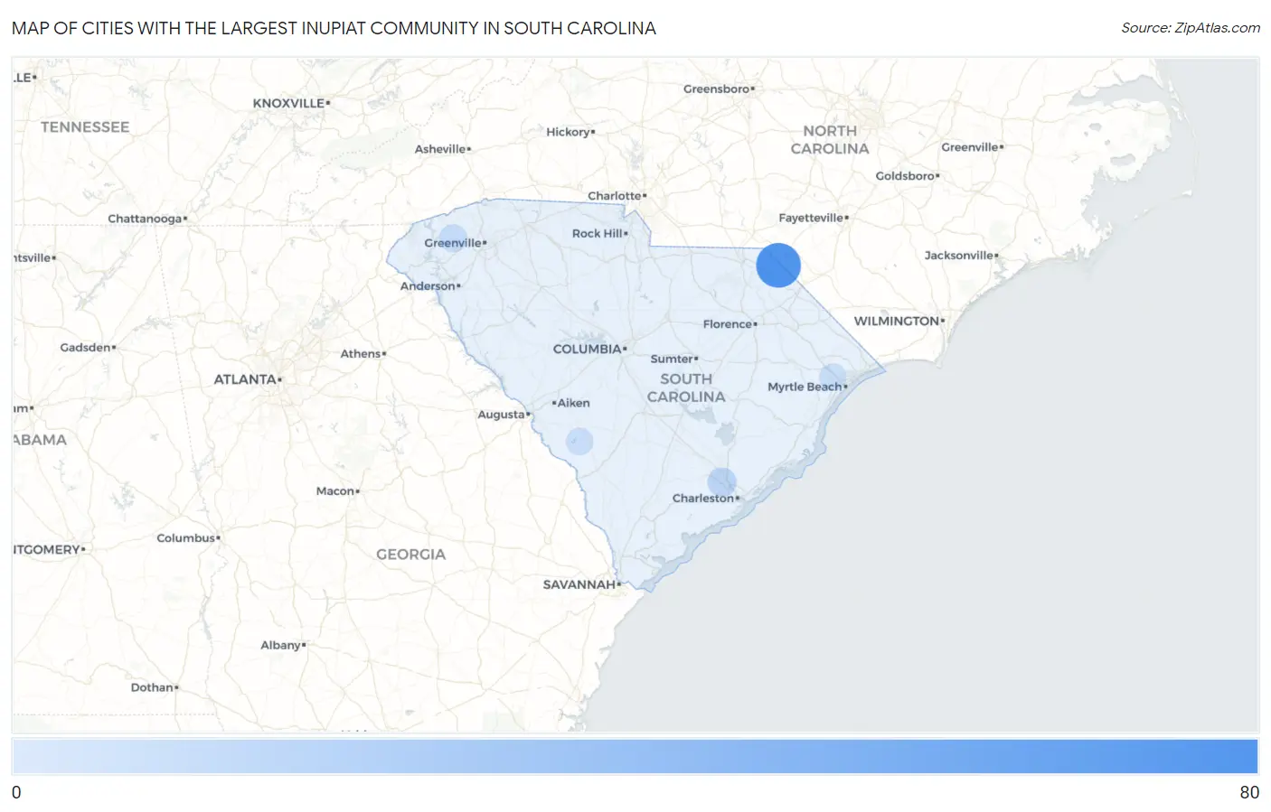 Cities with the Largest Inupiat Community in South Carolina Map