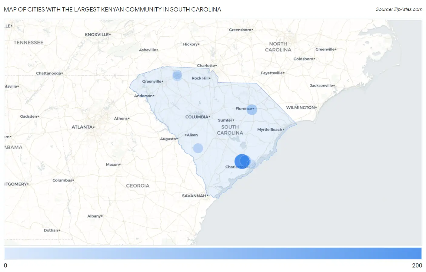 Cities with the Largest Kenyan Community in South Carolina Map