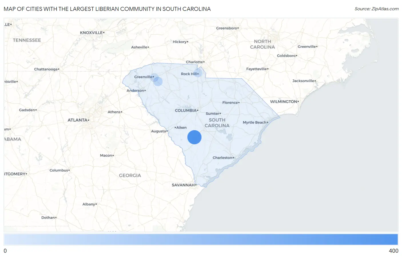 Cities with the Largest Liberian Community in South Carolina Map