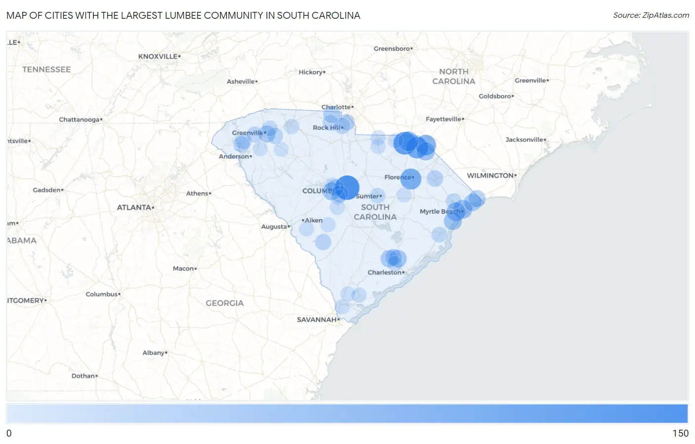 Cities with the Largest Lumbee Community in South Carolina Map