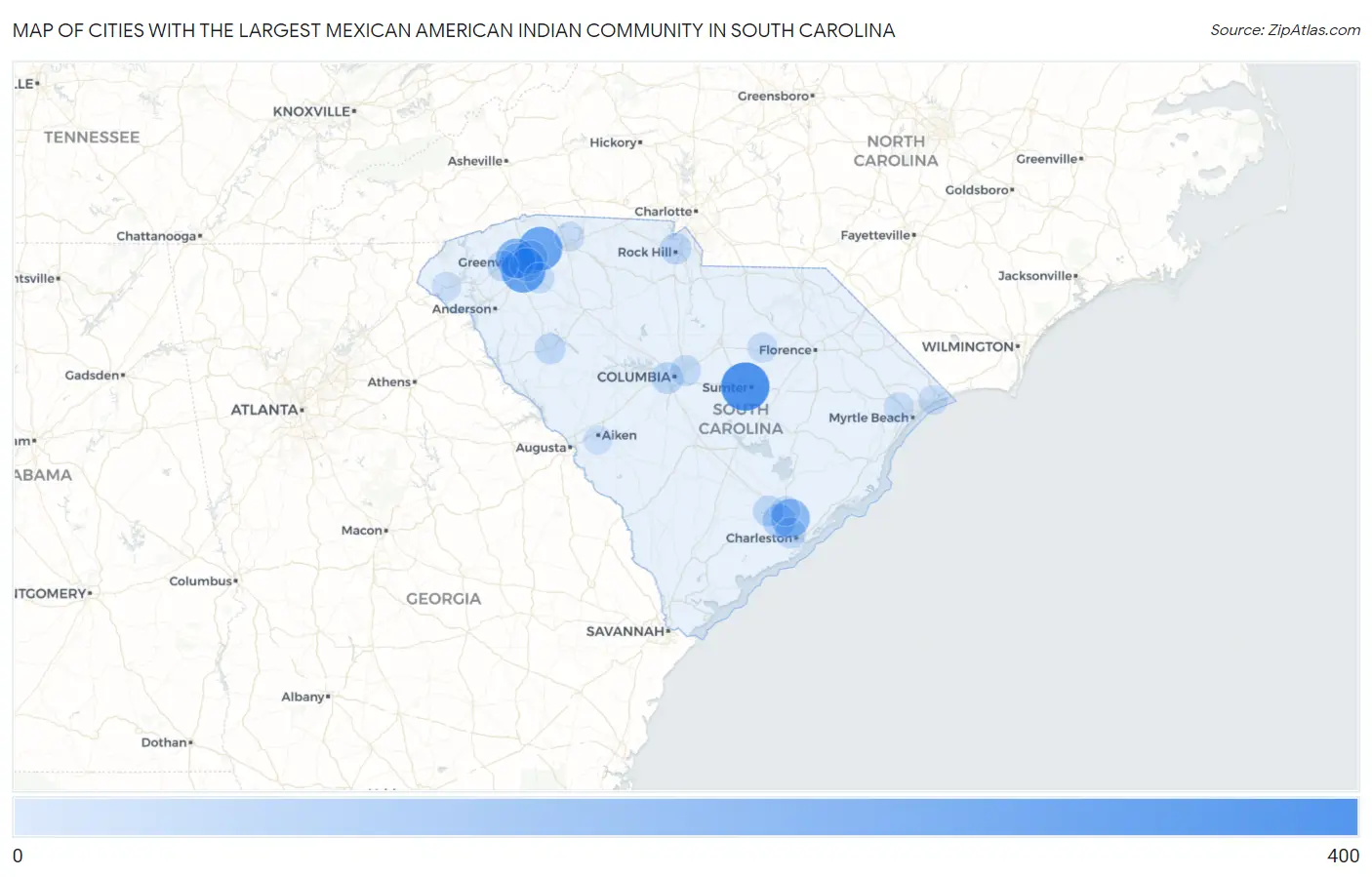 Cities with the Largest Mexican American Indian Community in South Carolina Map