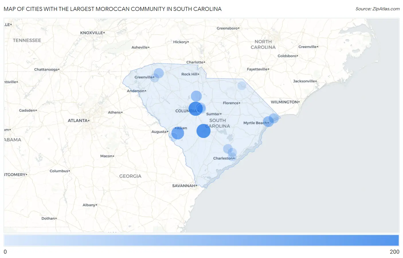Cities with the Largest Moroccan Community in South Carolina Map