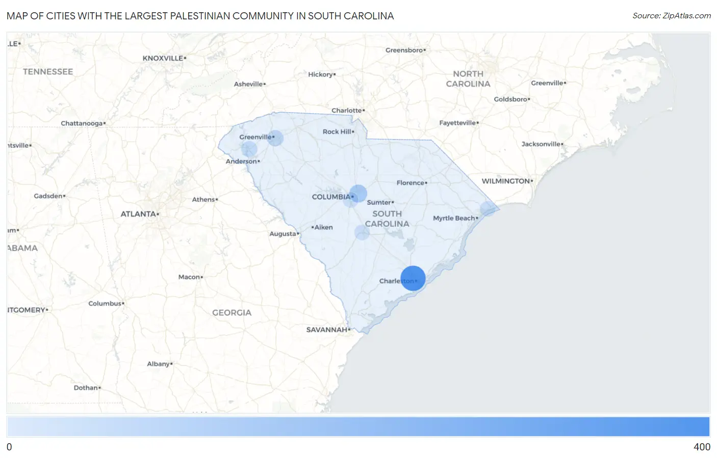 Cities with the Largest Palestinian Community in South Carolina Map