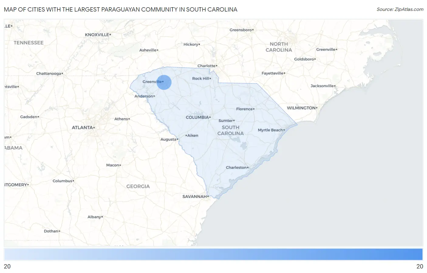 Cities with the Largest Paraguayan Community in South Carolina Map