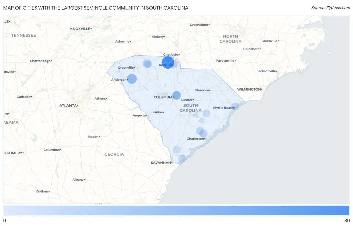 Cities with the Largest Seminole Community in South Carolina Map