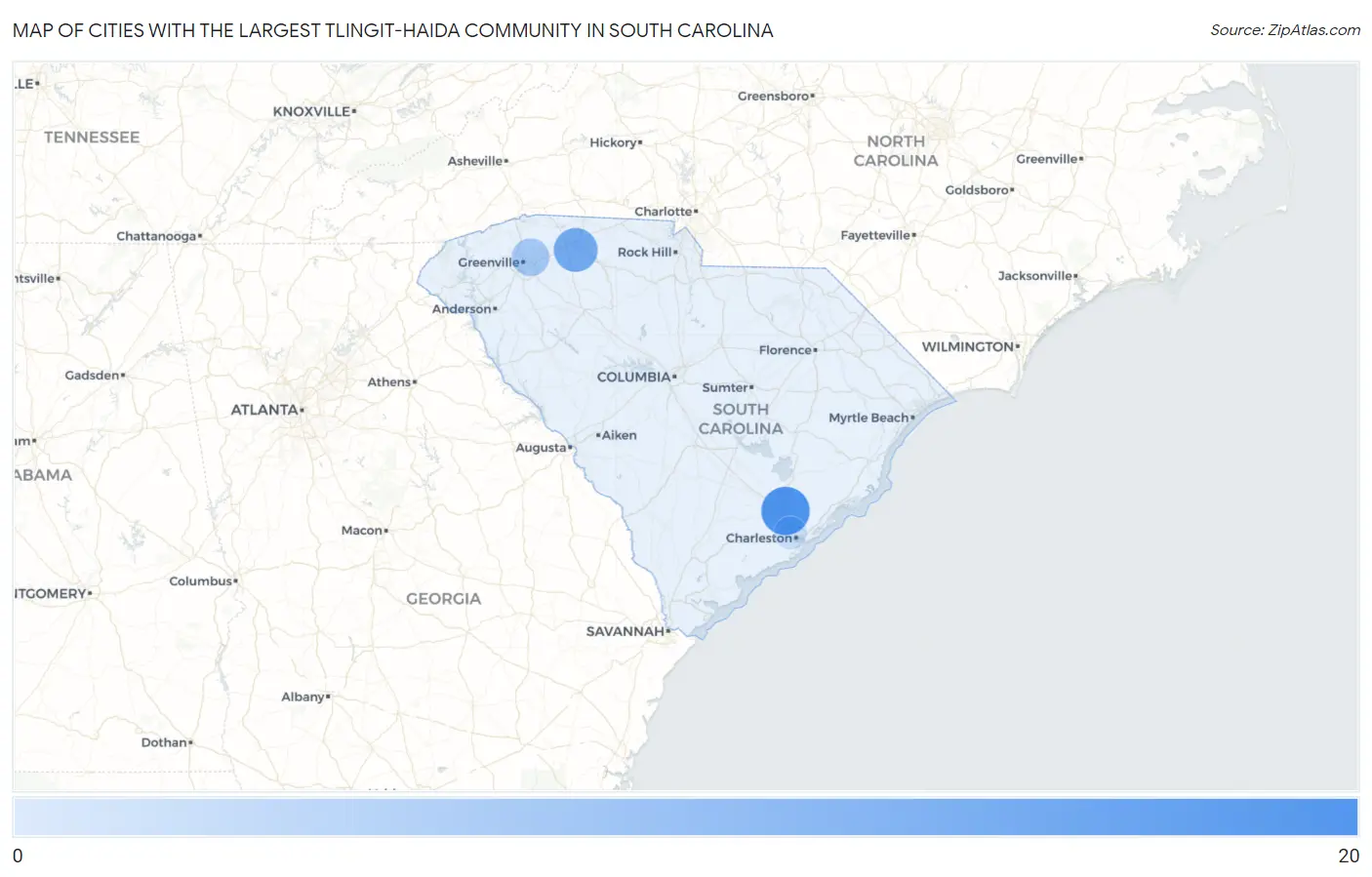 Cities with the Largest Tlingit-Haida Community in South Carolina Map