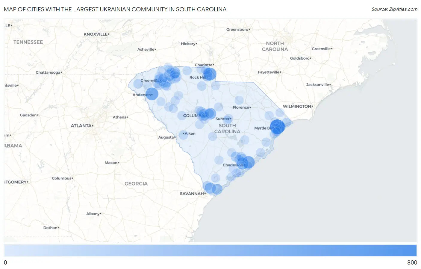 Cities with the Largest Ukrainian Community in South Carolina Map