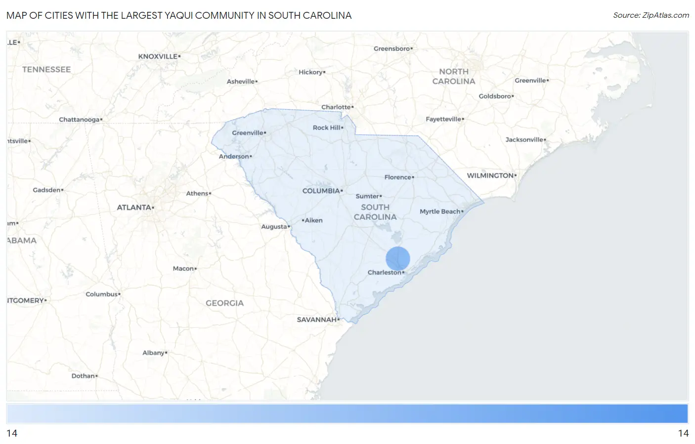 Cities with the Largest Yaqui Community in South Carolina Map