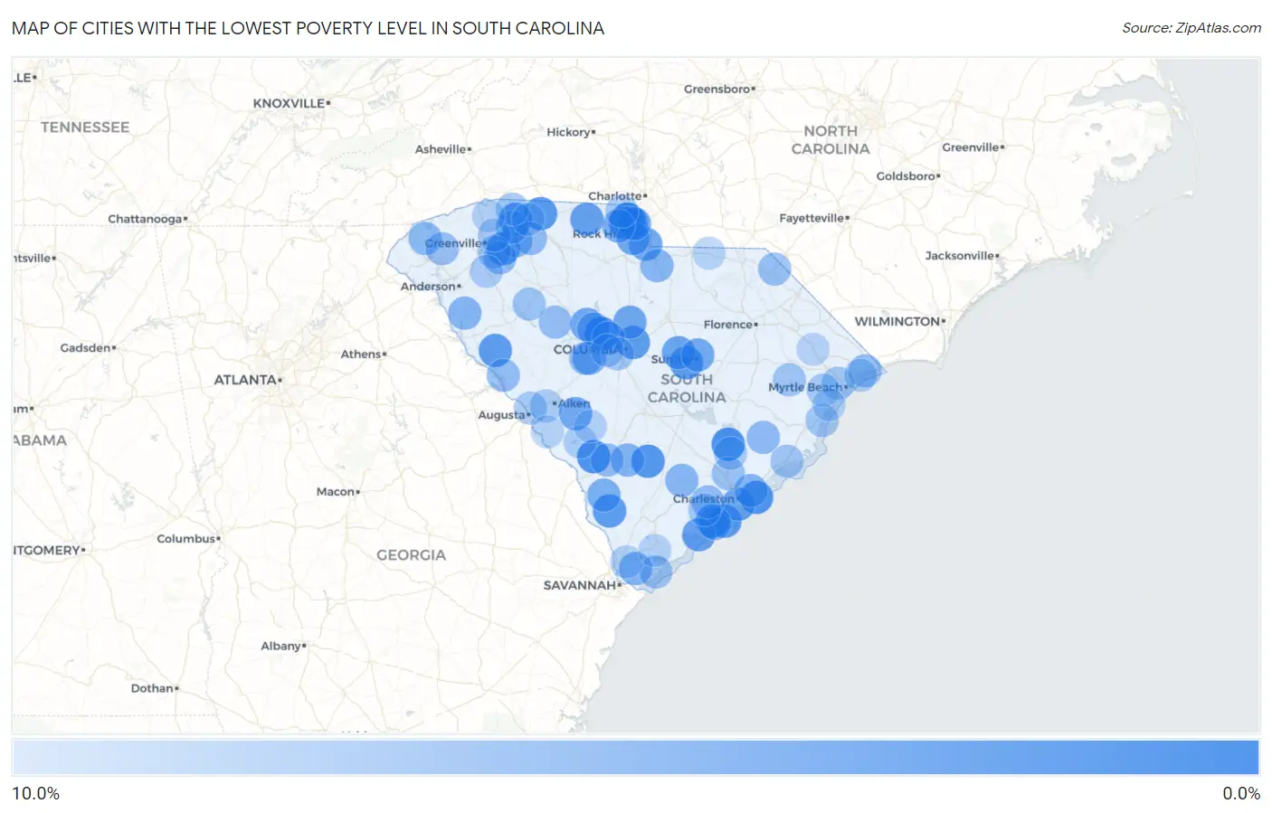 Cities with the Lowest Poverty Level in South Carolina Map