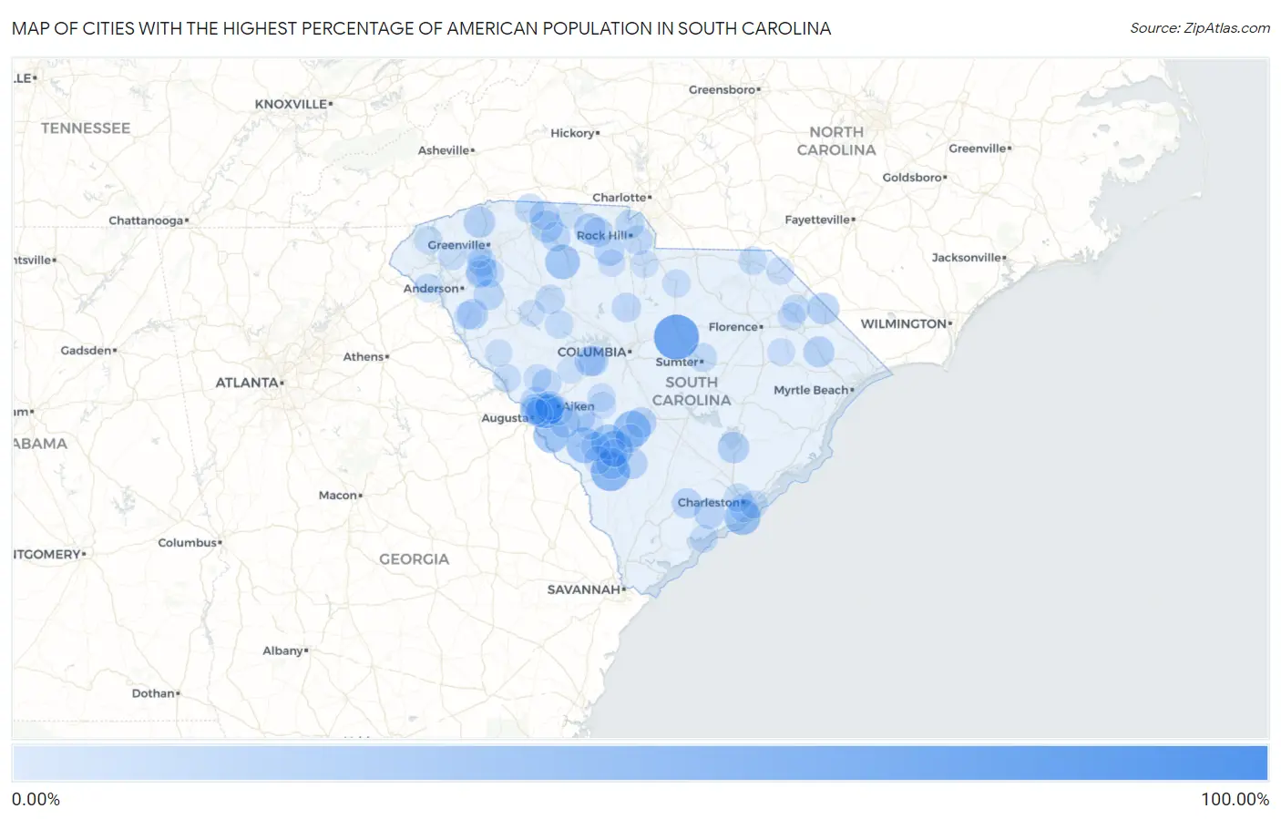 Cities with the Highest Percentage of American Population in South Carolina Map