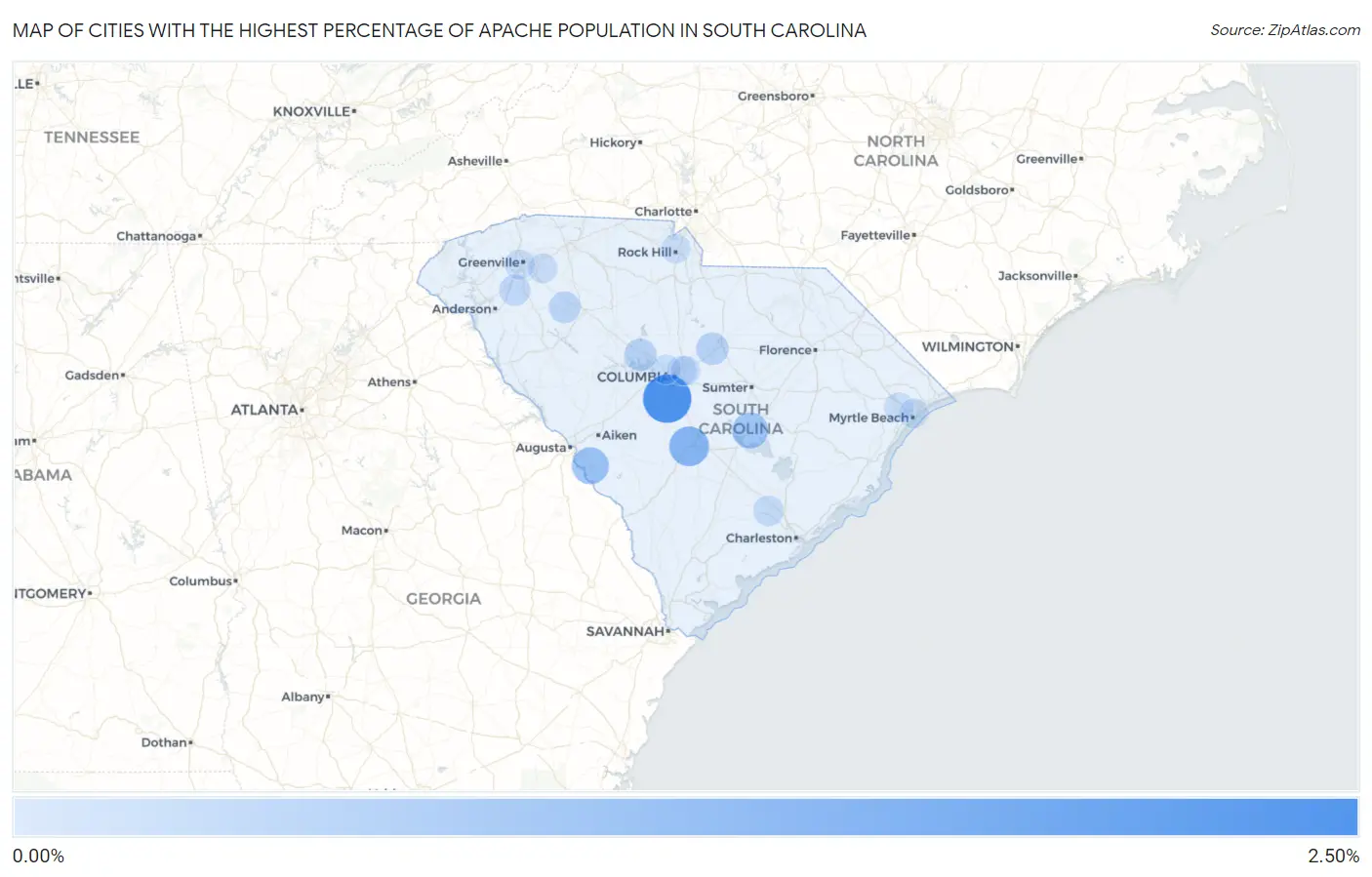 Cities with the Highest Percentage of Apache Population in South Carolina Map